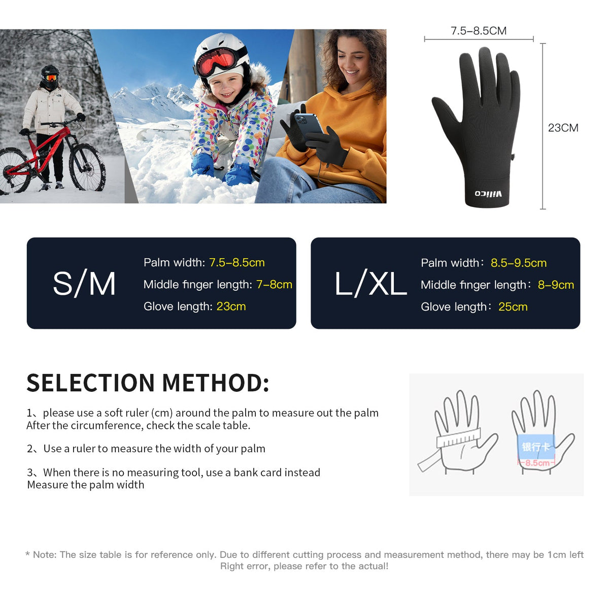 Winter riding gloves wrist closure profile