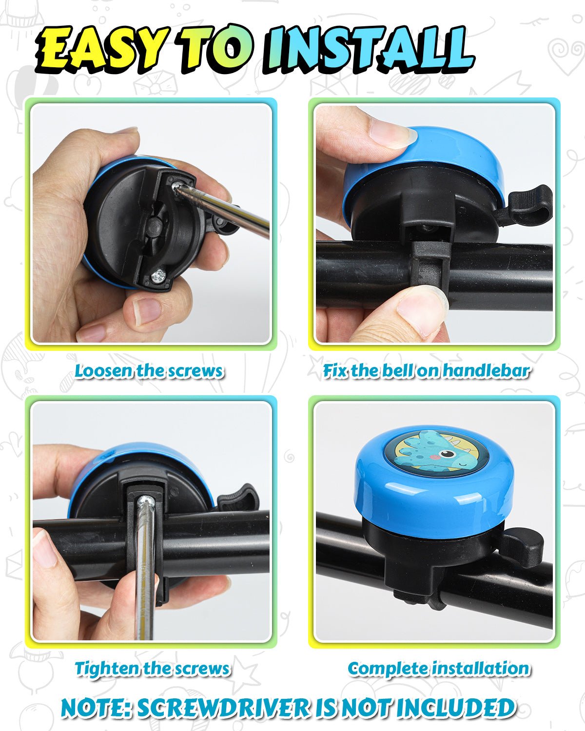 Kids bike bell handlebar clamp detail