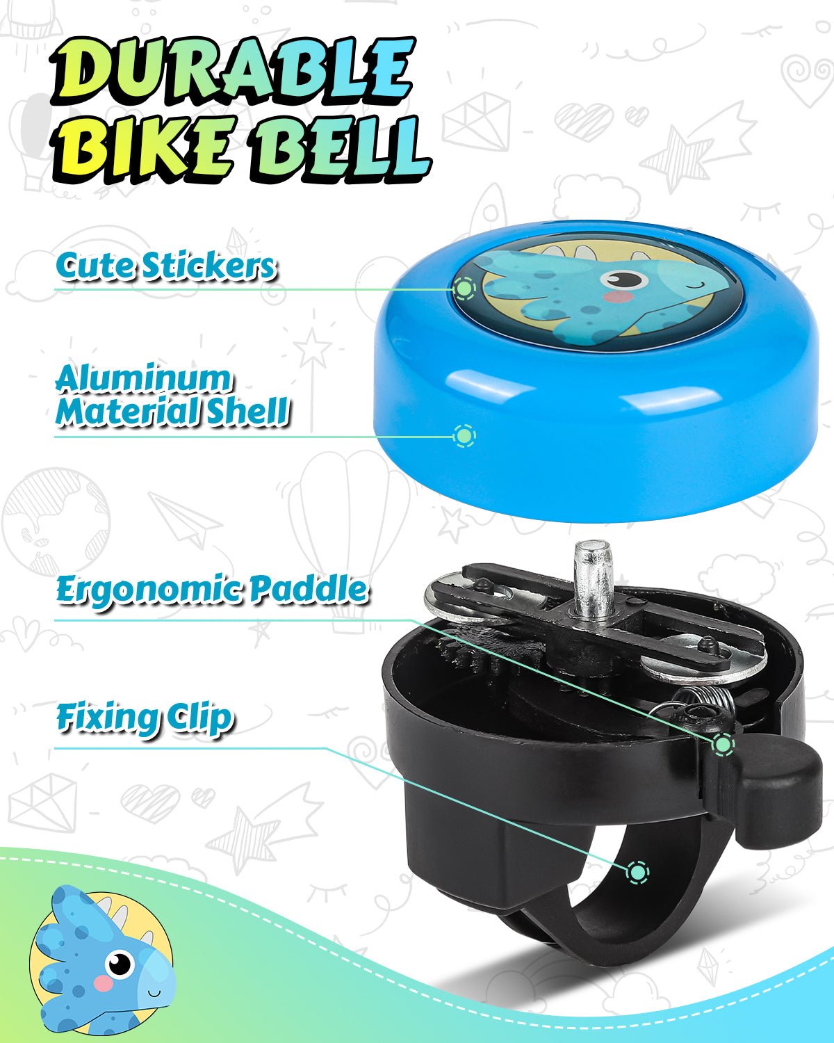 Colorful bicycle bell for kids bikes, scooters and city rides