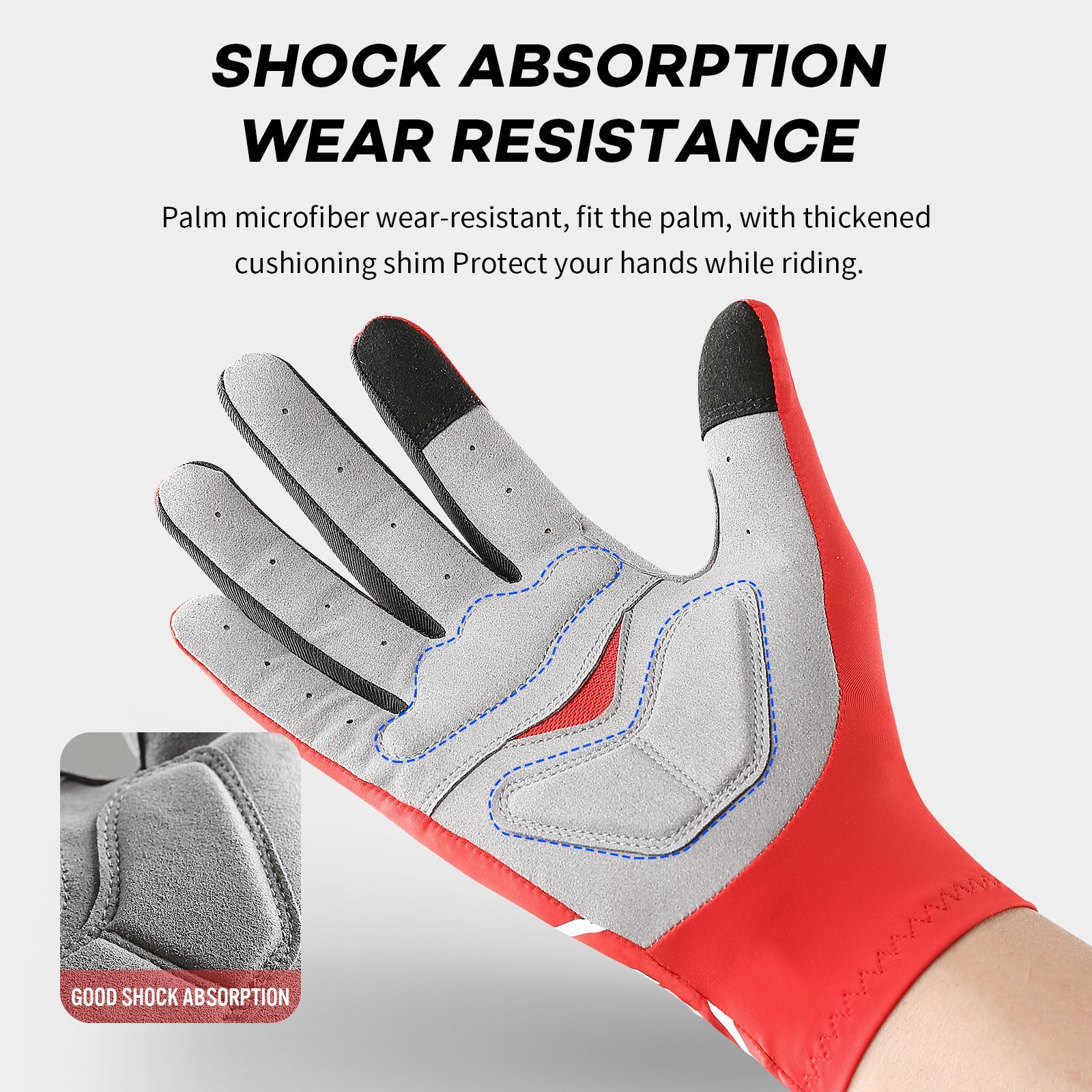 Anti-Shock Full Finger Cycling Gloves Red / M
