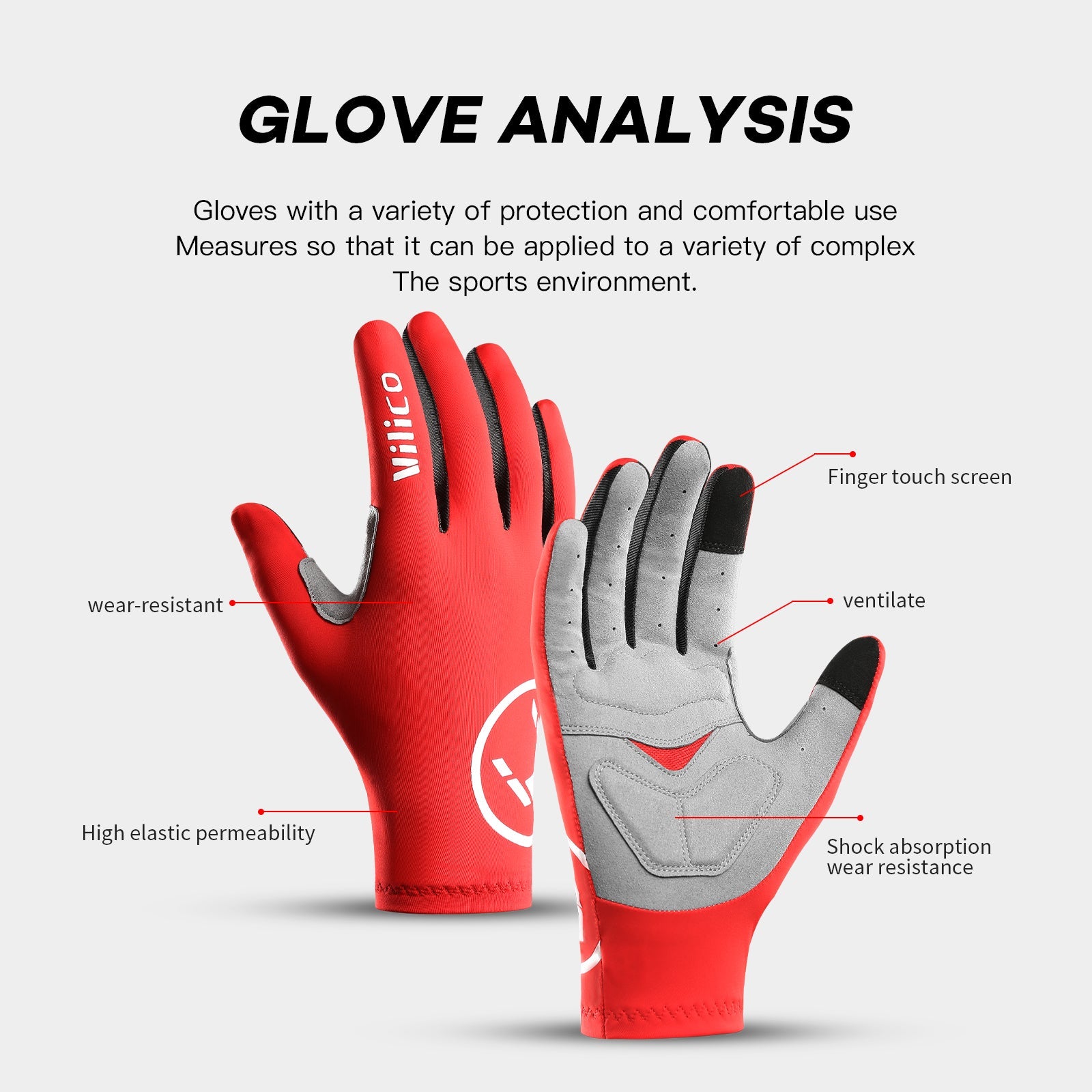 Anti-Shock Full Finger Cycling Gloves Red / M