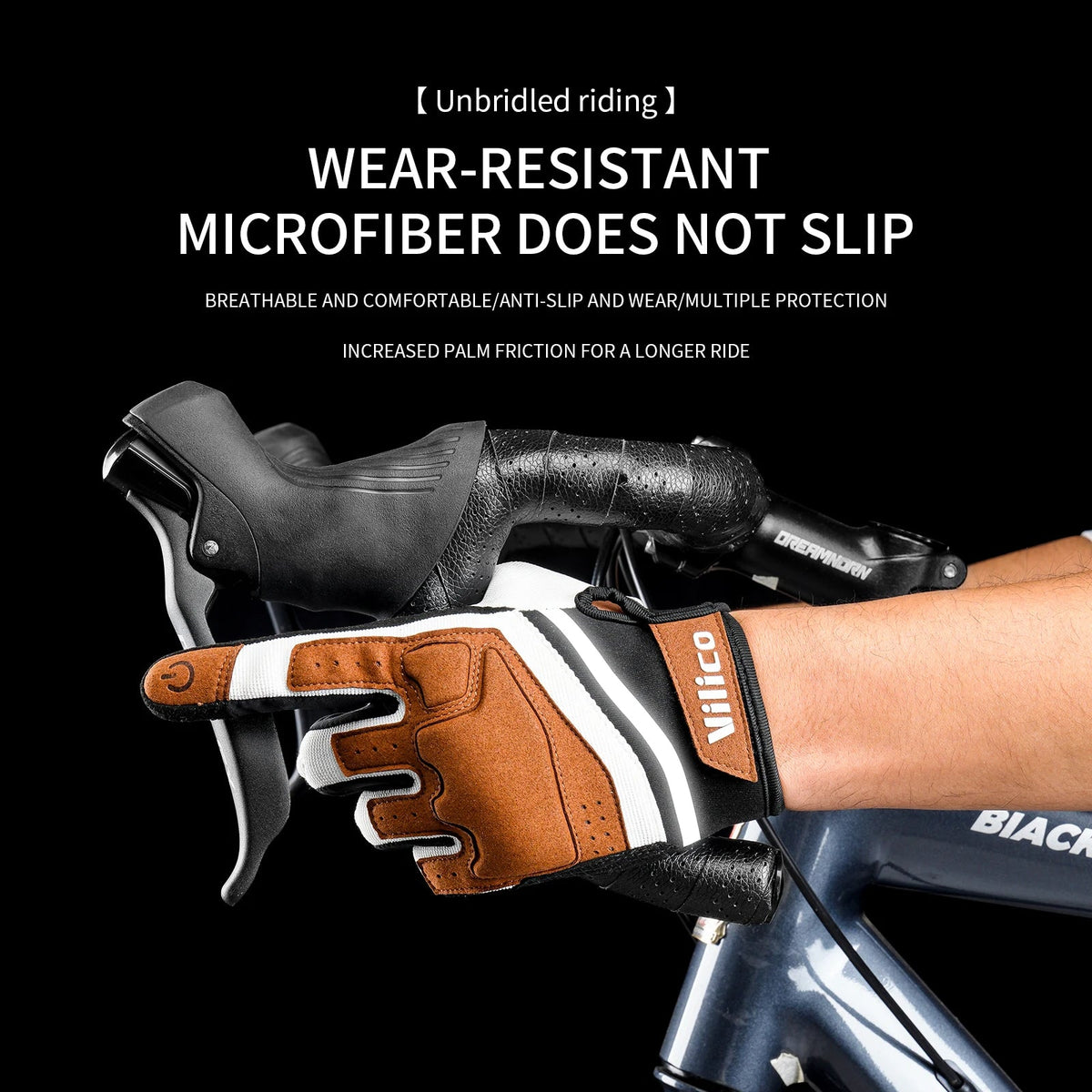 Full-finger riding gloves for grip, shock absorption and control