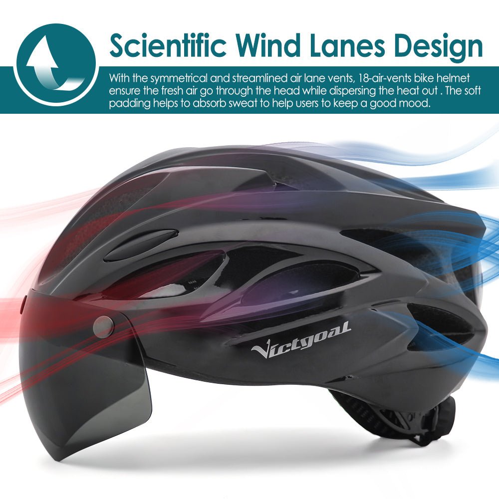 Goggle Bike Helmet w/ LED Rear Light For Cycling & E-bikers Adults Helmets VICTGOAL adultshelmets helmets