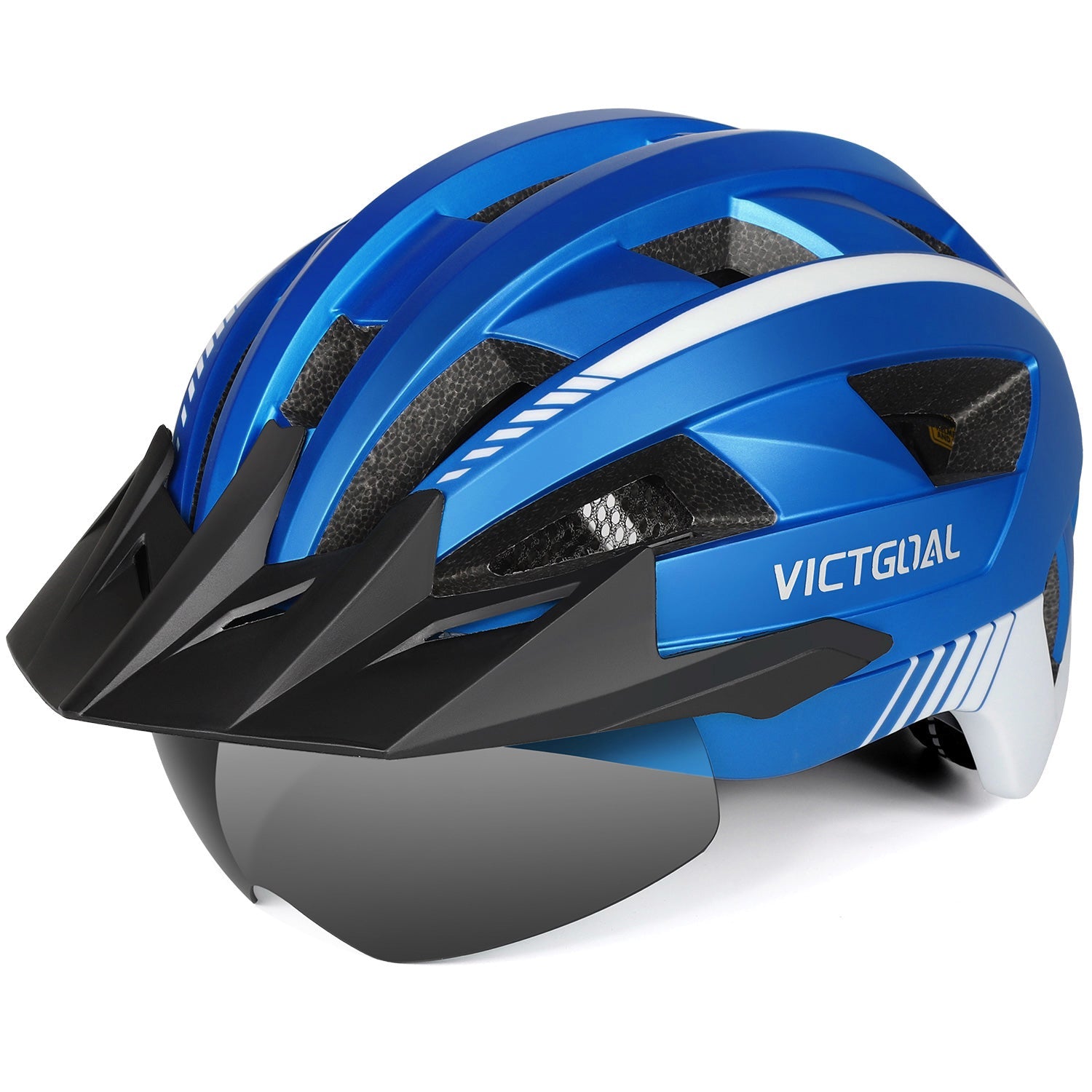 VIcTgOAL Bike Helmet with USB Rechargeable Rear Light Detachable Magnetic Goggles Removable Sun Visor Mountain Road Bicycle Helm