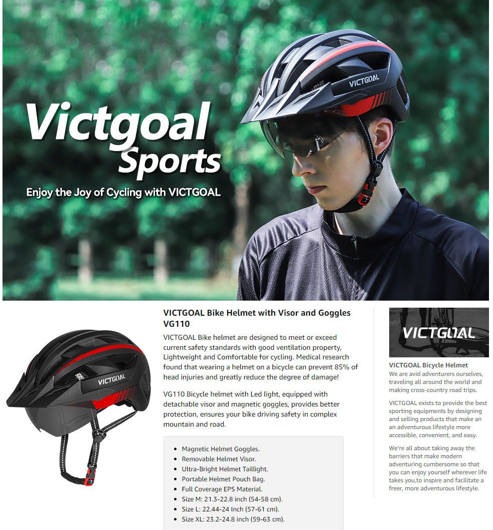Goggles Bike Helmet w/ LED Lamp & Visor For Adults & E-bikers Adults Helmets VICTGOAL adultshelmets helmets