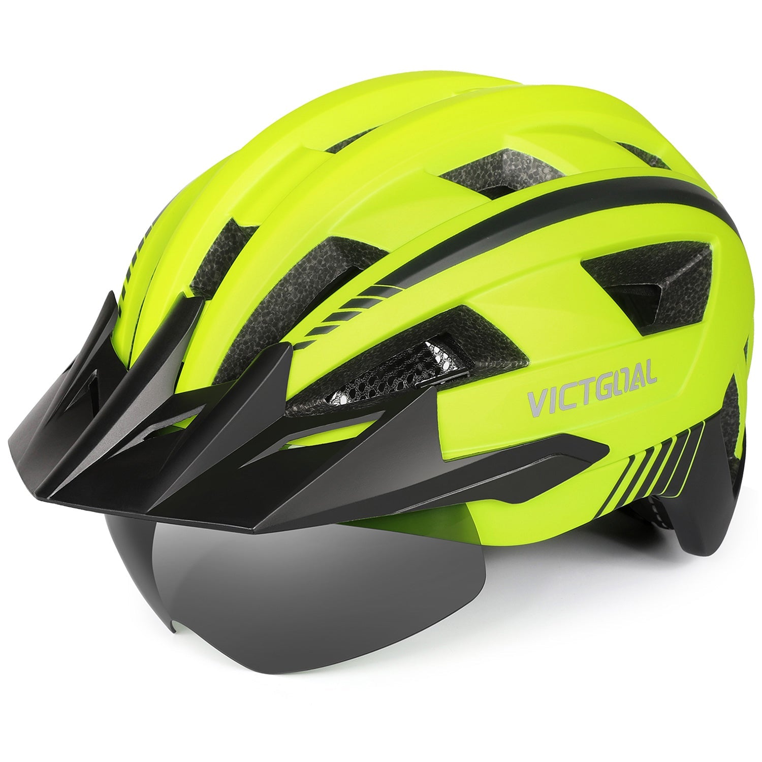 VICTGOAL helmet with goggles, visor and LED rear light