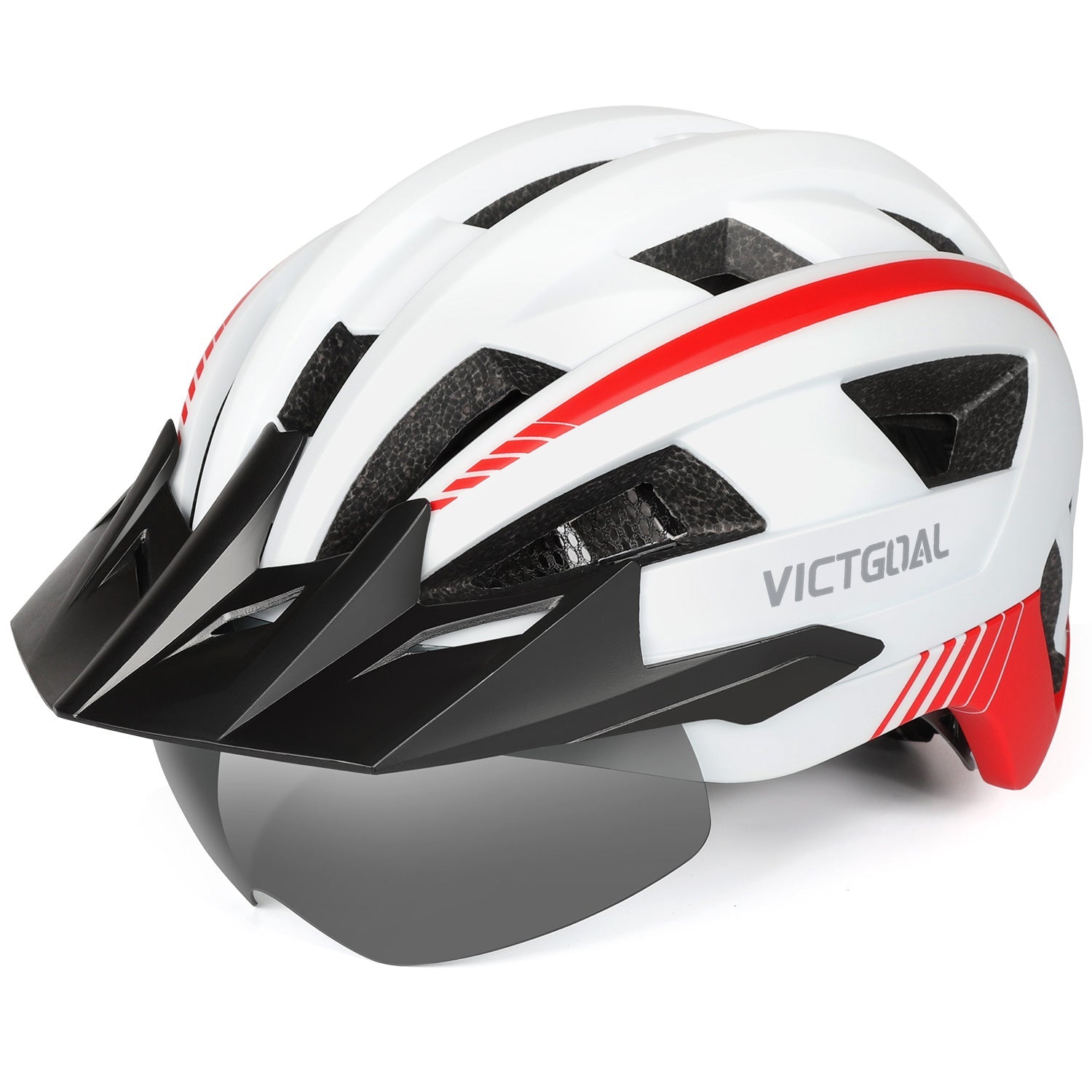 bike helmet with lens Detachable Magnetic Goggles Red Adjustable Size Functionadult Bike Helmet With Dual Fit Adjustable Design Lightweight Bike Helmet with Integrated