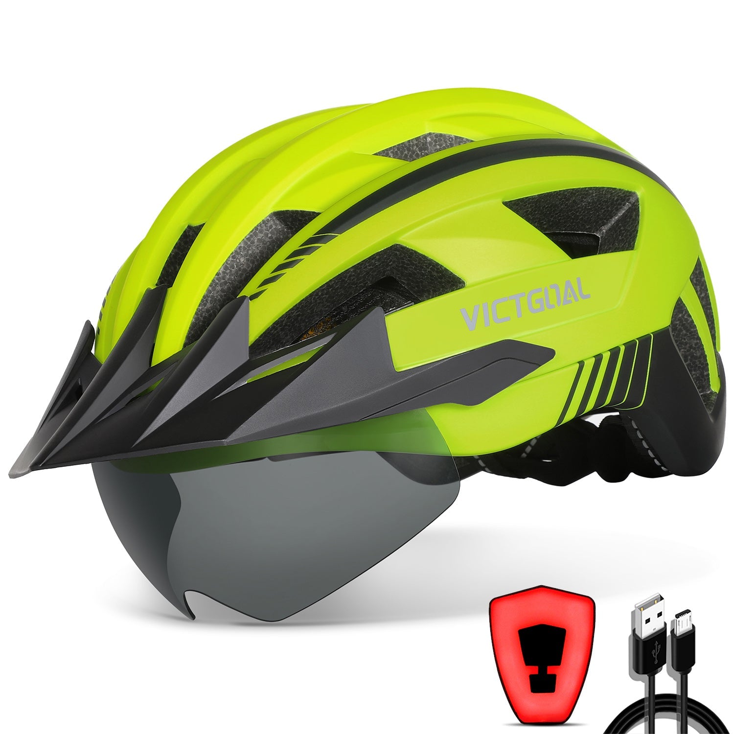 Magnetic cycling goggles attached to VICTGOAL helmet