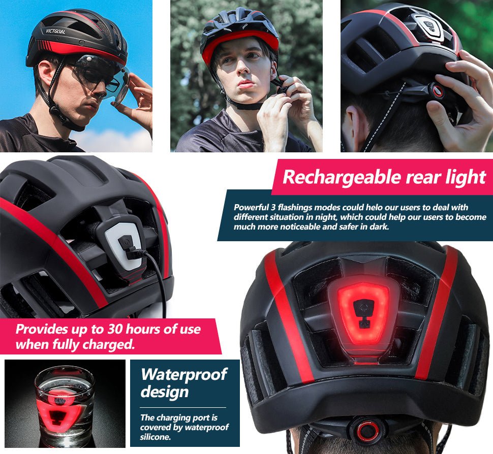 VICTGOAL Goggles Bike Helmet With USB Rechargeable Light & Sun Visor