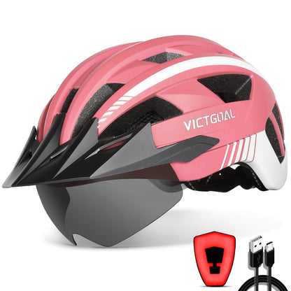 Goggles Bike Helmet w/ USB Lamp & Visor For MTB & E-bike Riders Adults Helmets VICTGOAL adultshelmets helmets