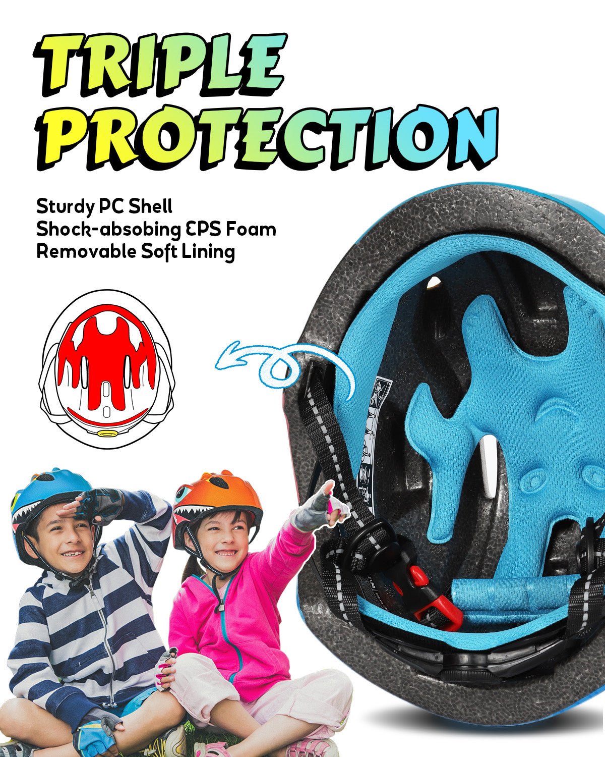 Kids Dinosaur Bike Helmet Dino Children 3-8+ Cycling Toddler Scooter Helmet Bicycle Helmets VICTGOAL helmets kidshelmets