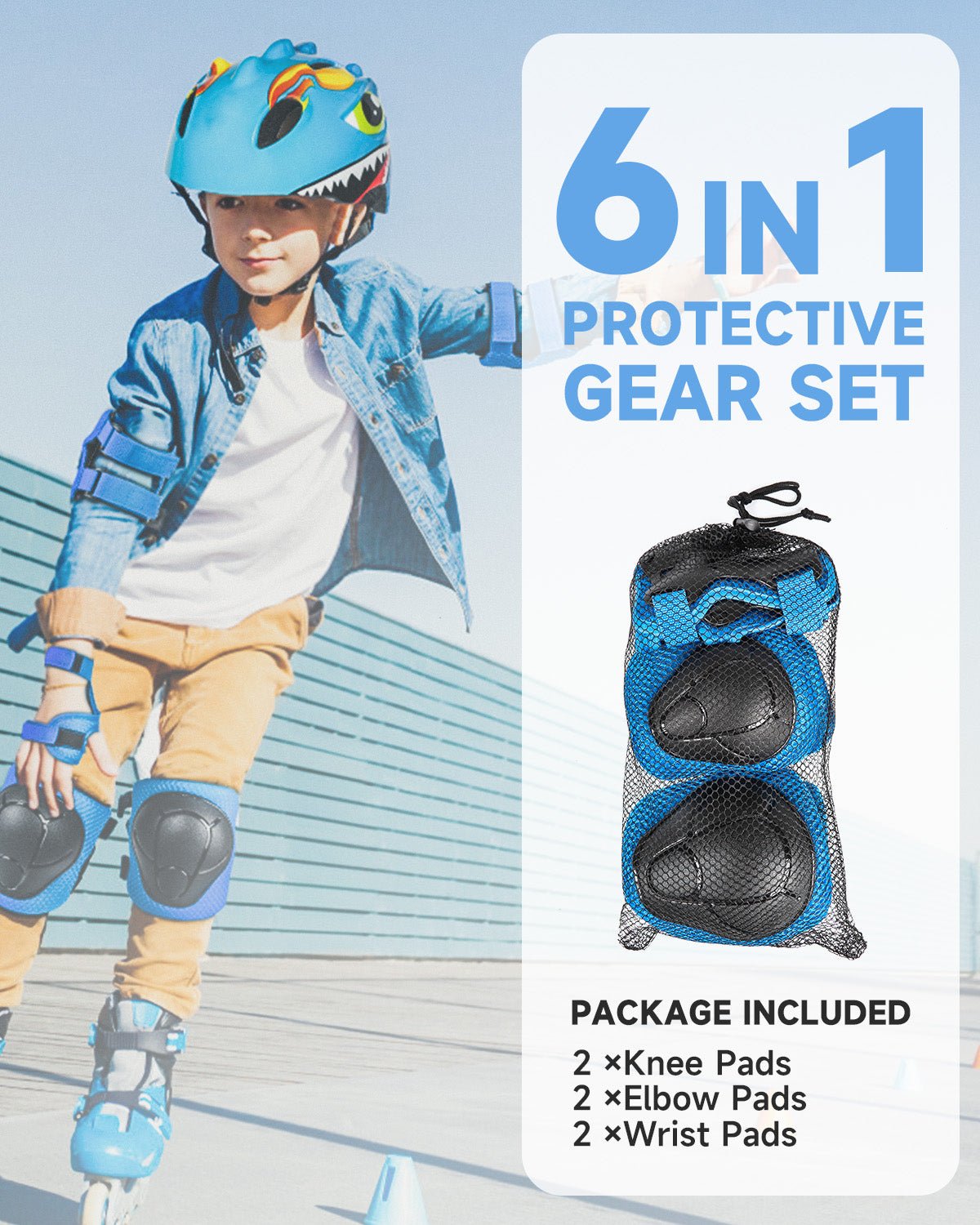 Kids Protective Gear Set 6 in 1 Knee Pads Elbow Pads Wrist Guard Set accessories VICTGOAL accessories apparel kidshelmets