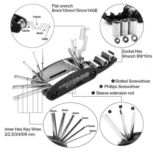 Compact bicycle multi-tool for road and trail adjustments