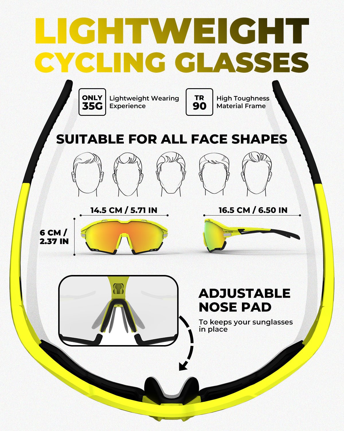 VICTGOAL polarized cycling glasses lens and frame profile