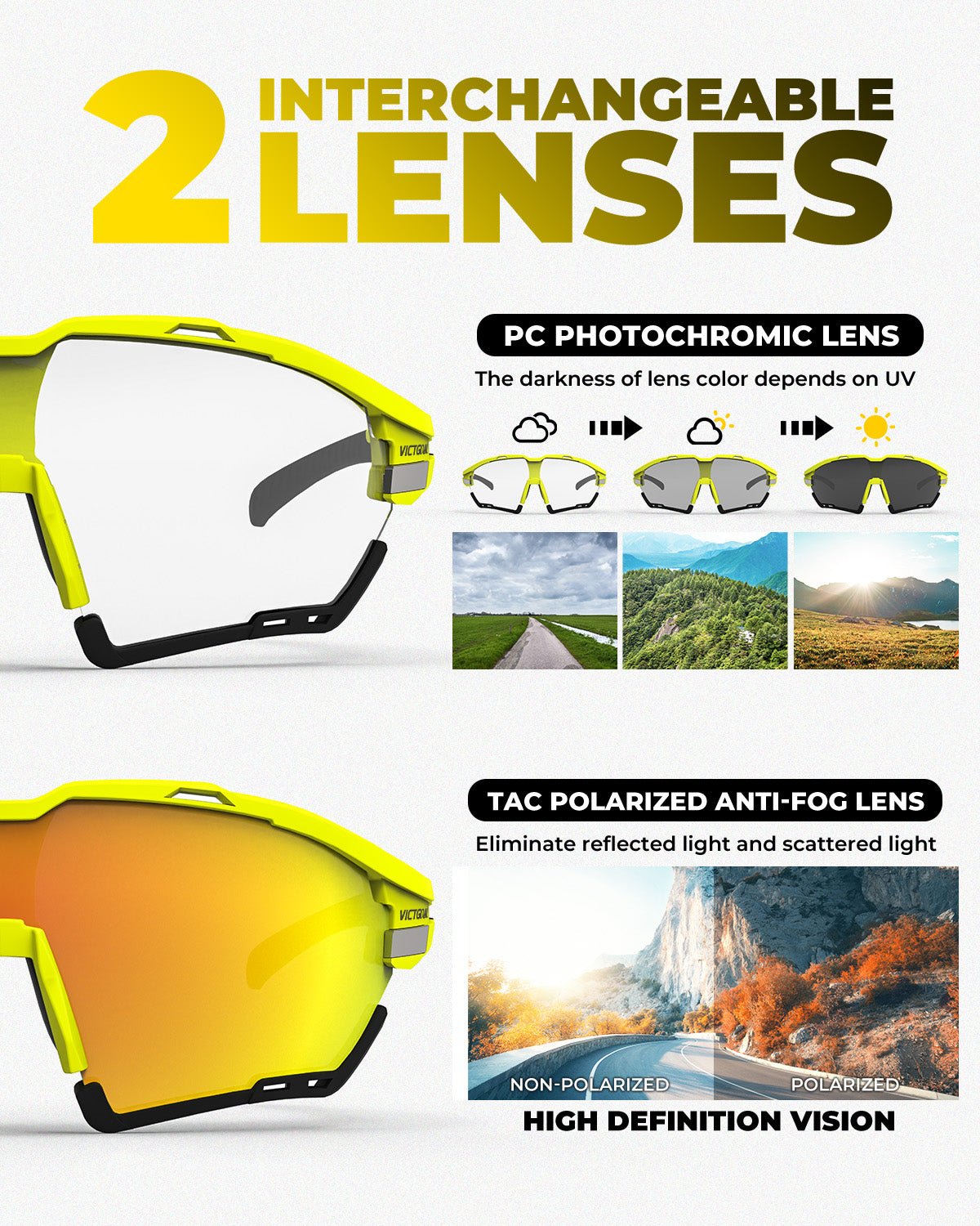Photochromic cycling glasses for changing light conditions