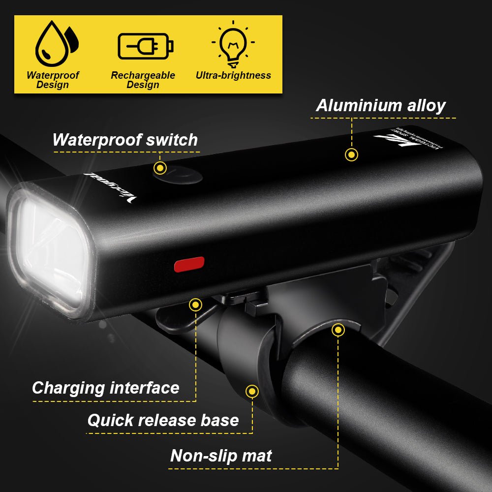 Bike headlight and rear light set for commuting visibility
